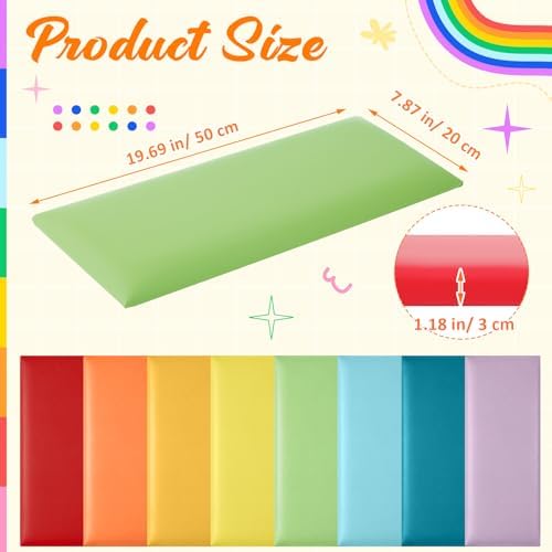 8 Pack Wall Padding Headboard 19.69" x 7.87" x 1.18" Rainbow Colors - Image 3