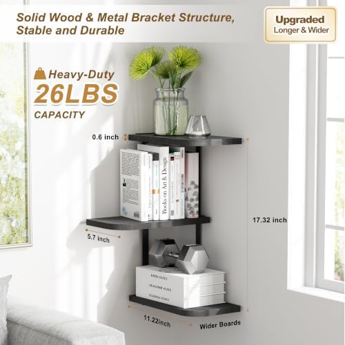 Love-KANKEI Large Corner Shelf 3-Tier, Solid Wood&Bracket - Image 2