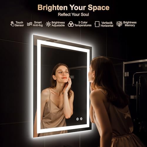 Delma LED Mirror for Bathroom 32x24 Inch, Dimmable Front & Backlit Vanity Mirror - Image 2