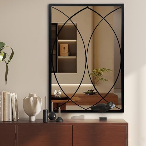 HQiJun Black Rectangle Mirror, Farmhouse Decorative Wall Mirror by HQiJun