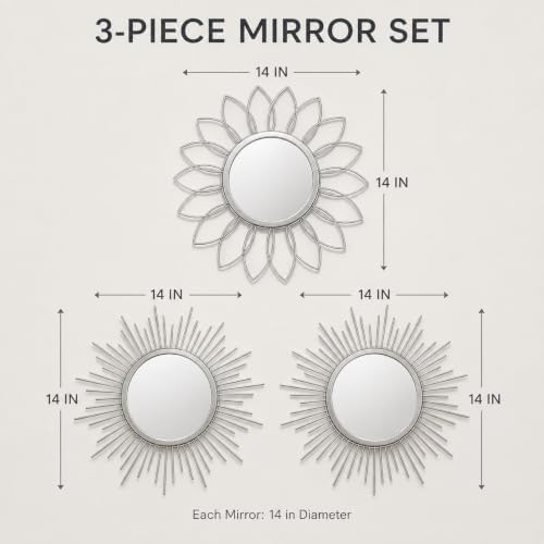 Silver Sunburst Mirror 14x14 Inch, Decorative Wall Accent - Image 4