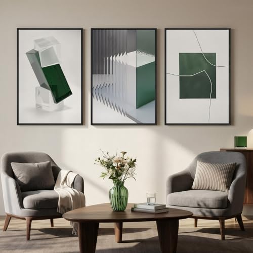 Large Framed Green White Abstract Wall Art - Image 4