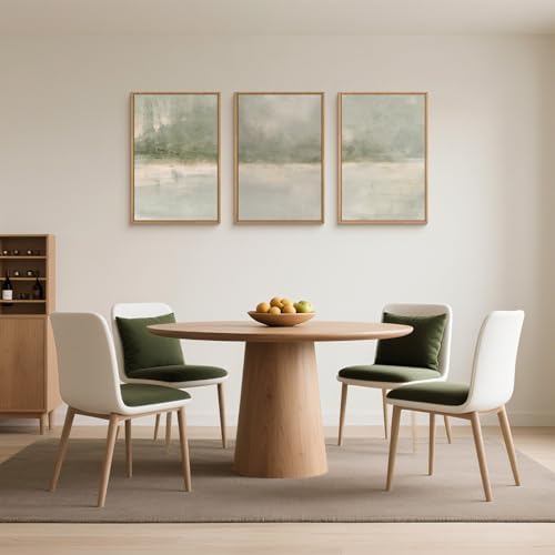 FWIEXA Grey Green Abstract Canvas Wall Art Set, Neutral Landscape Framed Prints - Image 4