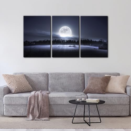 Pacimo Framed Canvas Wall Art 3 Pieces Mystical Mist and Rise of the Moon - Image 3
