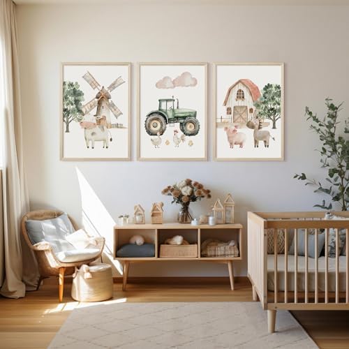 Nursery Farm Animal Wall Art Decor Baby Animal Canvas Prints Nursery Kids - Image 3