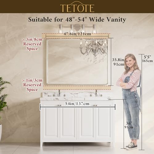 TETOTE Brushed Nickel Wall Mirror 48 x 36 Beveled Edge Tempered Glass, Rounded - Image 2