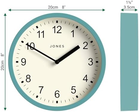 JONES CLOCKS® Spin wall Clock | Small Modern Round Clock | 8" | Teal Blue | - Image 3