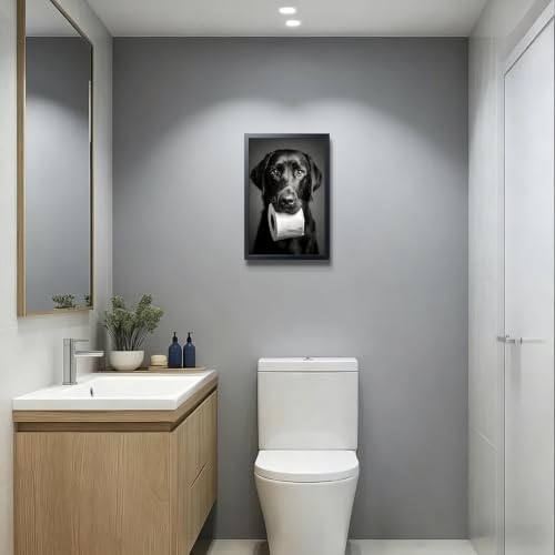 Black and White Bathroom Wall Art, Funny Labrador Dog Canvas Prints Poster - Image 7