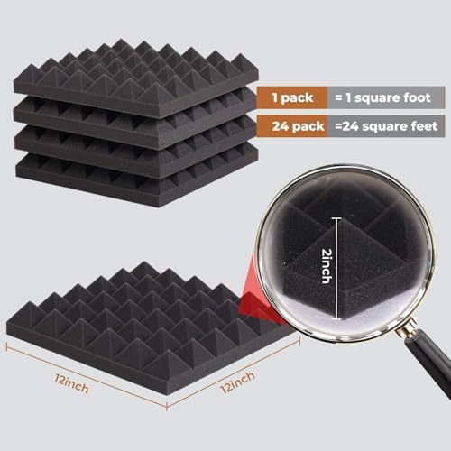 24 Pack 2” Thick Pyramid Acoustic Foam, Sound Proof Foam Panels - Image 4
