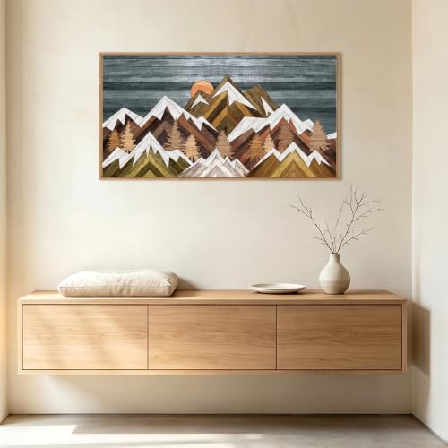 BINCUE Boho Mountain Wall Art Framed Mountain Landscape Canvas Artwork by BINCUE