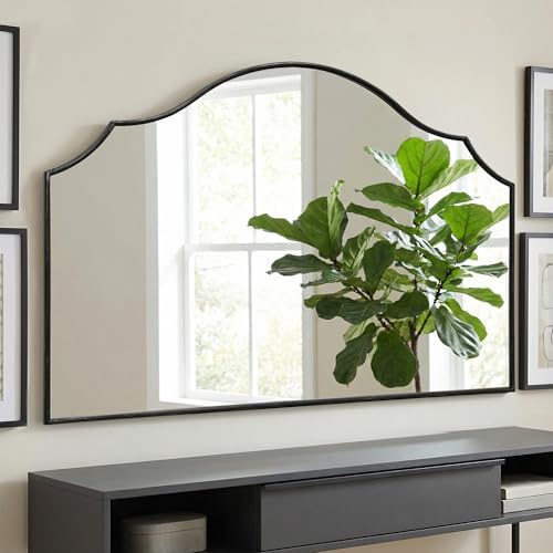 Besdomus Black Scalloped Wall Mirror: 47"x31" Large Wooden Fireplace Mirror - Image 6
