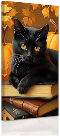 SWQYLB Autumn Pictures Wall Art Black Cat Fall Decor Halloween Animal Canvas by SWQYLB
