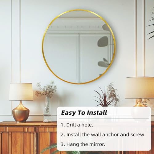 Gold Round Mirror 18 inch, Circle Mirror, Brushed Gold Metal Frame - Image 6