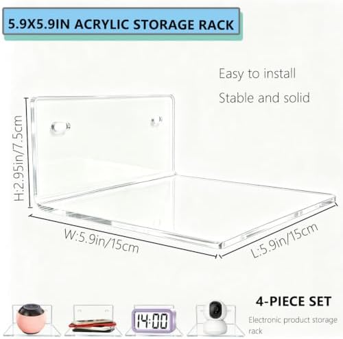 6 Inch 4PCS Clear Acrylic Floating Wall Shelves, Small Floating Shelves - Image 3