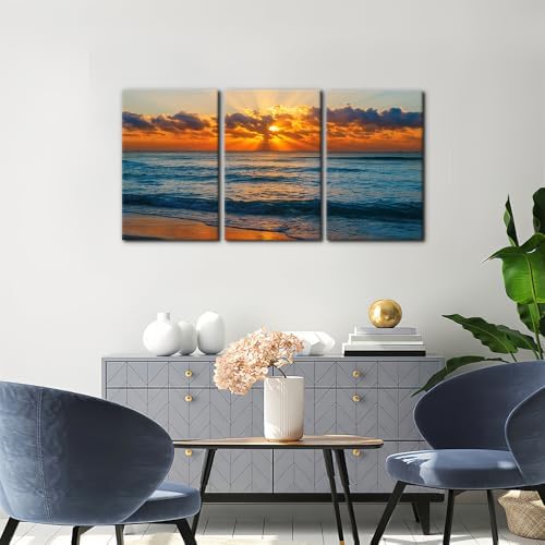 Pacimo 3 Pieces Sunset Tropical Beach Modern Canvas Wall Art Gallery Wrapped - Image 2