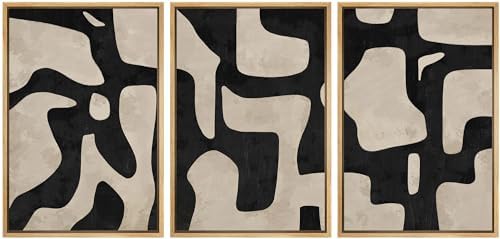 MUDECOR Framed Canvas Print Wall Art Set Abstract Monochrome Shapes Nature by MUDECOR