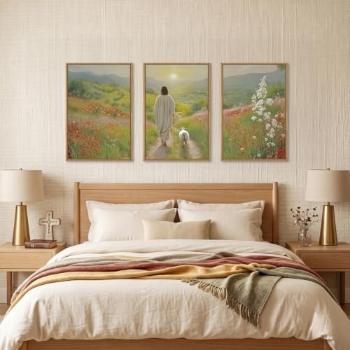 LHIUEM Large Jesus and Lamb Christian Framed Canvas Wall Art, Leaves The 99 - Image 4