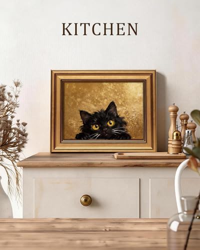 VIYYIEA Vintage Gold Framed Wall Art, Cute Fluffy Black Cat, 8x10 Inch - Image 3