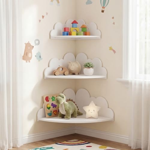Novabright 3 Pack Cloud Floating Corner Shelves, 9/10/12 Inch Wall Mounted - Image 3