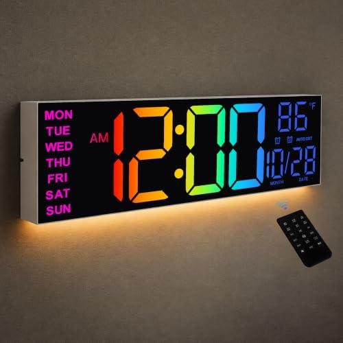 HAITANG 16.2" White Digital Wall Clock, 8 Colors, Remote & Night Light by ArtfulClocksBeautifulMoments