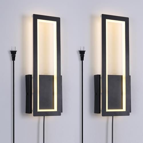 Plug in Wall Sconce Set of 2 Modern Indoor Wall Mount Light 3000K Warm Light by LysedLighting