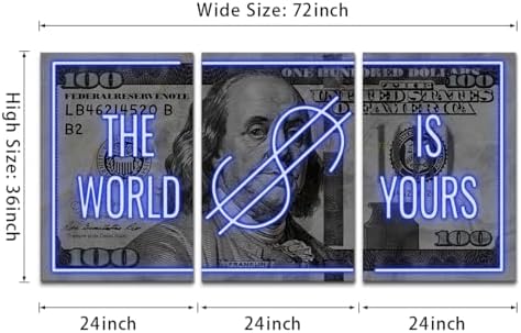 Yatsen Bridge 3 Panels Picture Money 100 Dollar Bills The World is Yours Postert - Image 5