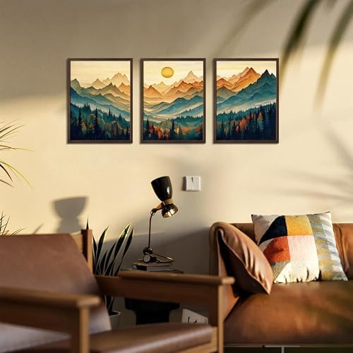Framed Boho Wall Art Set of 3, Boho Wall Decor, Sunrise Mountain Canvas Prints - Image 2