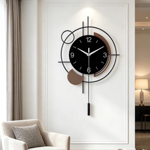 Wall Clock with Pendulum Large Silent Battery Clock by QWANPET