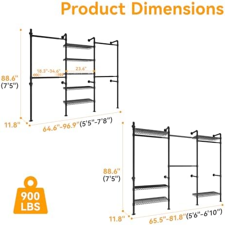 Higeego W3 Wall Mounted Clothes Rack, Industrial Pipe Clothing Rack - Image 5