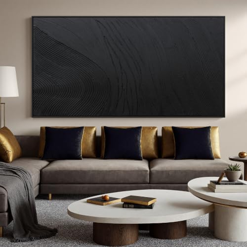 large black abstract wall art modern Hand-drawn canvas wall art decor - Image 2