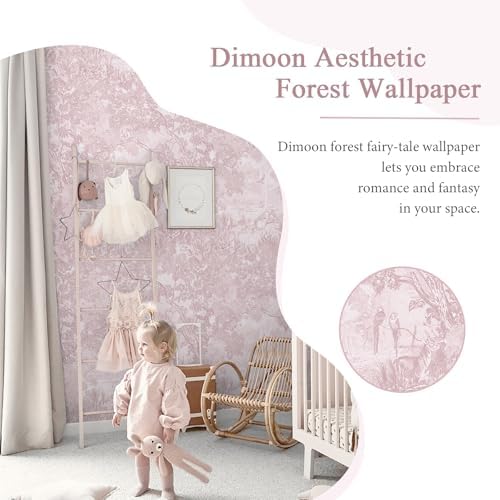 Dimoon 17.3" X 196.8" Peel and Stick Wallpaper Pink White Modern Toile Floral - Image 5