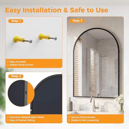 DUMOS 22"x30" Arched Wall Mirror, Bathroom Mirrors - Image 5