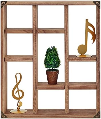 17.7x15.7-Inch Shadow Box Shelf 9-Slot Rustic Wood Floating Shelves Larger by MITREL