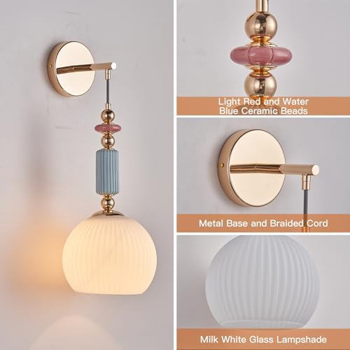 Milk White Glass Modern Wall Scone Hanging Indoor Wall Light Fixtures Milky - Image 5