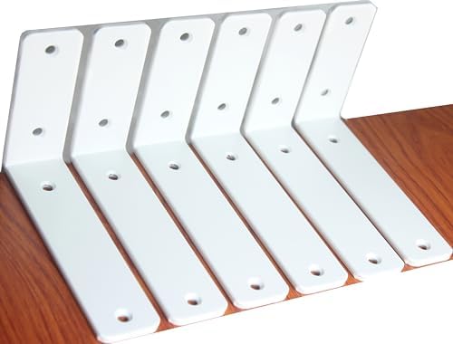 6 Pack - L 6" x H 4" x W1.5, 5mm Thick White L Shelf Bracket, Iron Shelf by MHMYDZ