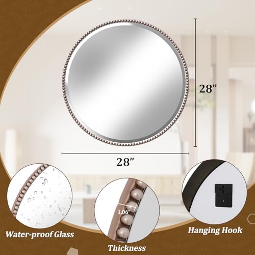 28'' Round Mirror, Beaded Circle Decorative Wall Mirror - Image 6