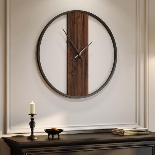 Cuspin 24 Inch Large Wall Clock Modern Rustic Walnut Dial Decorative Clock - Image 3