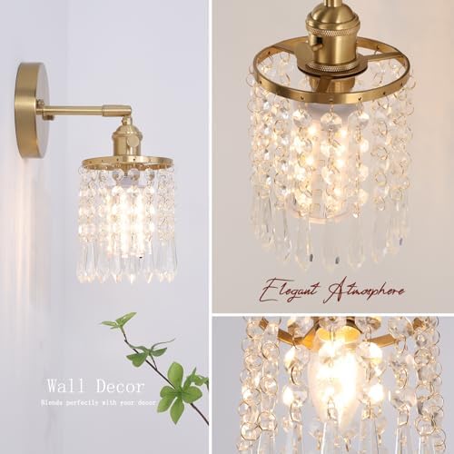Shenmoyl Set of 2 Crystal Battery Operated Wall Sconce, Rechargeable Battery - Image 3