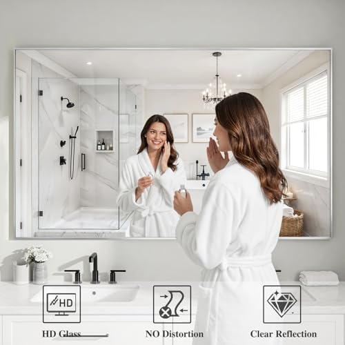Koonmi Silver Rectangle Wall Mirror, 36x60 Inch Bathroom Mirror, Aluminum Frame - Image 3