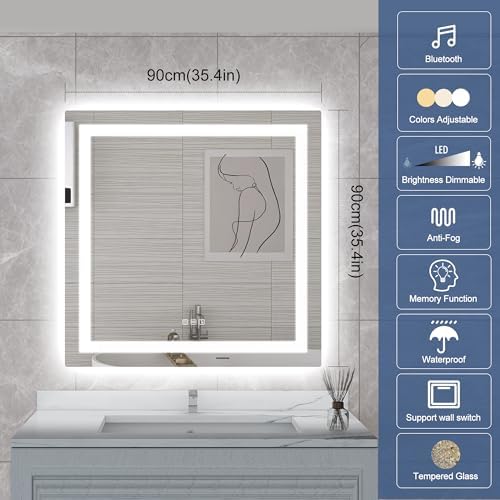 STARLEAD 36"x36" Bluetooth LED Bathroom Mirror - Image 3