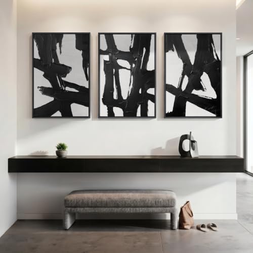 Large Framed Black and White Abstract Wall Art - Image 5