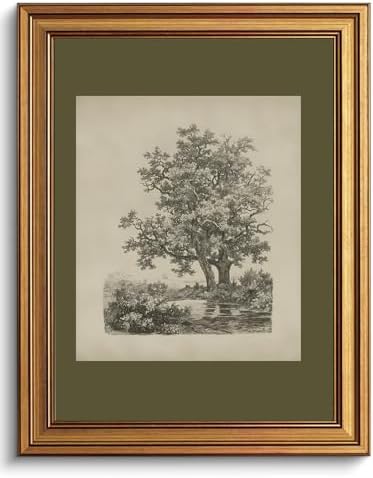 XJYISUO Vintage Gold Framed Wall Art Natural Canvas Art Landscape Pictures Oak by Unknown