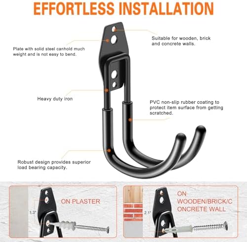 HUPBIPY Heavy Duty Garage Hooks 4 Pack, J Shaped Hanger, Wall Mounted Storage - Image 3