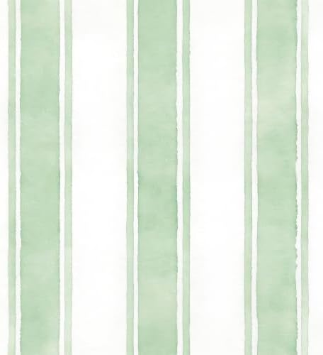 17.3" x 480" Watercolor Green Striped Peel and Stick Wallpaper by AuraCyzirineWallpaper