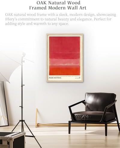 iHery 12x16in Natural OAK Wood Framed Red Pink Abstract Wall Art - Image 6