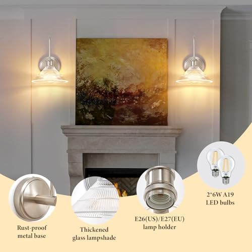 Wall Sconces Set of Two, Nickel Sconces Wall Decor - Image 4