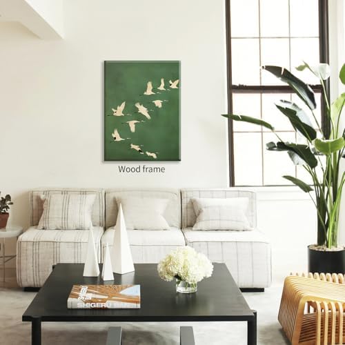 Emerald Green Gold Cranes Wall Art Japanese Bird Poster 16X24 inch Framed - Image 3