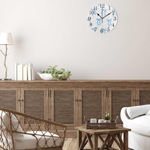 ALAZA Blue Bows Wall Clocks Bows Clocks Non-Ticking Silent Round Clocks 10 in - Image 6