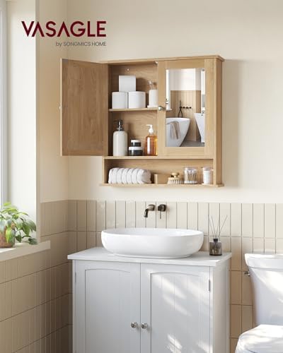 VASAGLE Bathroom Cabinet with Mirror, Wall-Mounted, 2 Mirrored Doors - Image 2