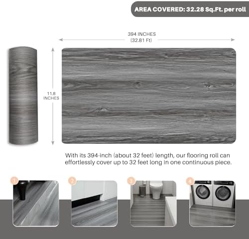 Woodgrain Vinyl Floor Roll, 11.8" x 394", Quick‑Apply Peel & Stick - Image 3
